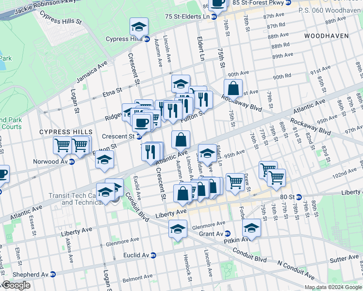 map of restaurants, bars, coffee shops, grocery stores, and more near 295 Lincoln Avenue in Brooklyn