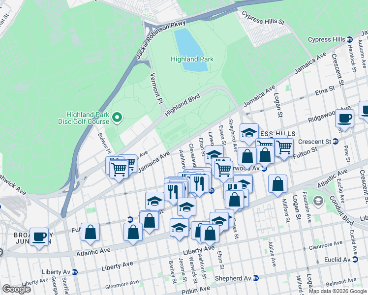 map of restaurants, bars, coffee shops, grocery stores, and more near 428 Jamaica Avenue in Brooklyn