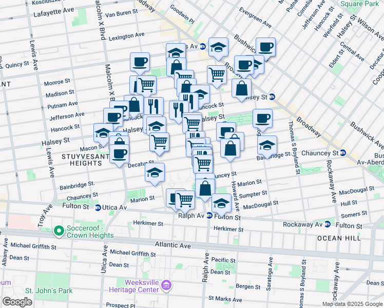 map of restaurants, bars, coffee shops, grocery stores, and more near in Brooklyn