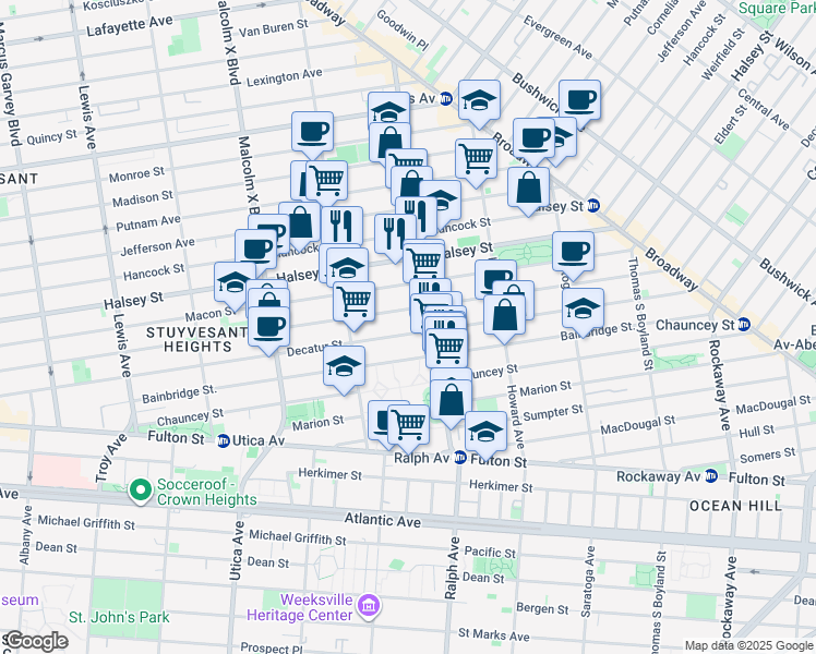 map of restaurants, bars, coffee shops, grocery stores, and more near in Brooklyn