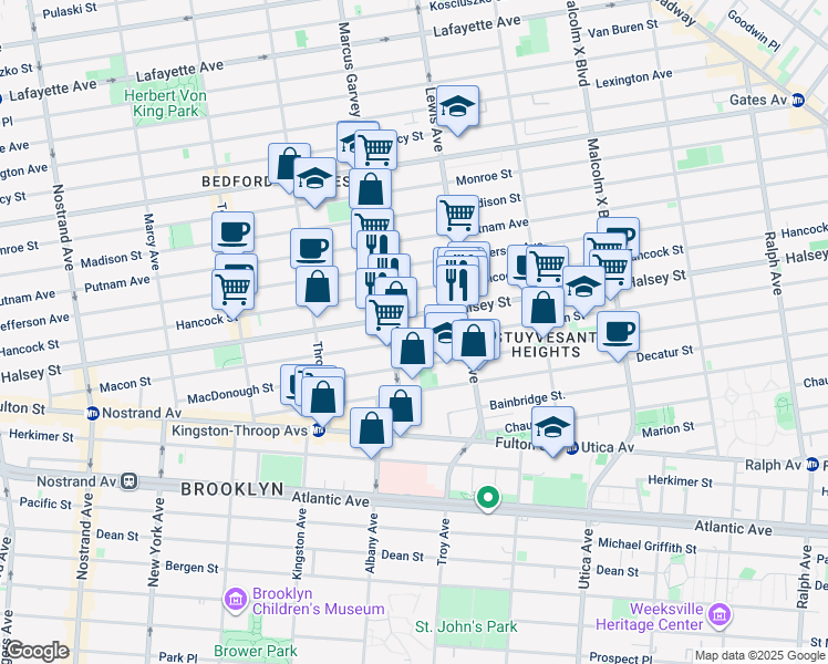 map of restaurants, bars, coffee shops, grocery stores, and more near 432 Halsey Street in Brooklyn