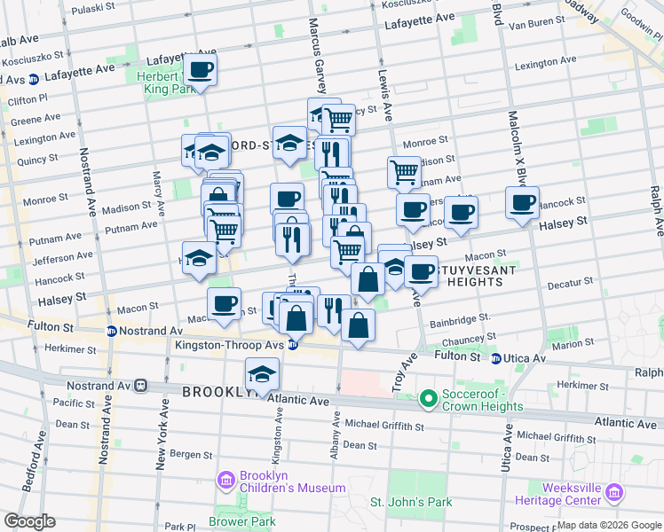 map of restaurants, bars, coffee shops, grocery stores, and more near 333A Halsey Street in Brooklyn