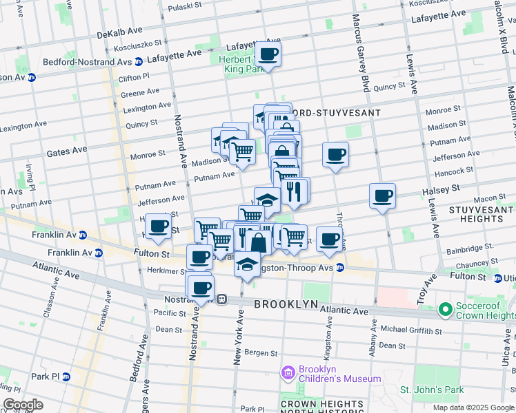 map of restaurants, bars, coffee shops, grocery stores, and more near 258 Hancock Street in Brooklyn