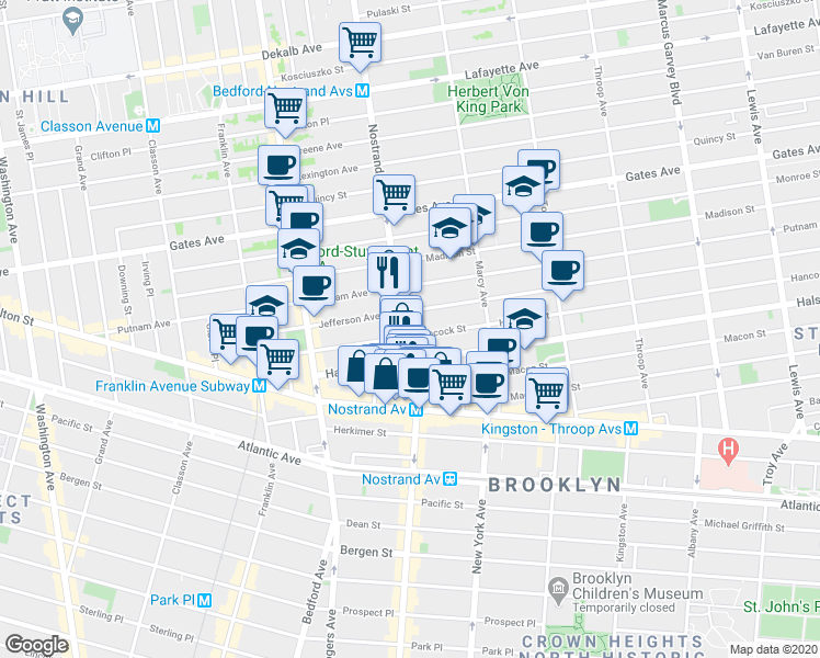 map of restaurants, bars, coffee shops, grocery stores, and more near in Brooklyn