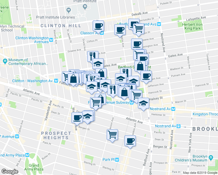map of restaurants, bars, coffee shops, grocery stores, and more near in Brooklyn