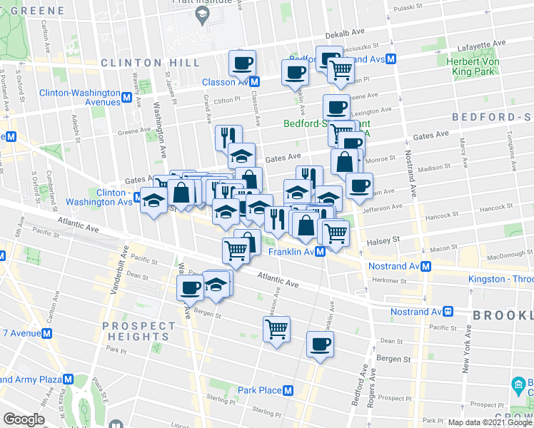 map of restaurants, bars, coffee shops, grocery stores, and more near in Brooklyn