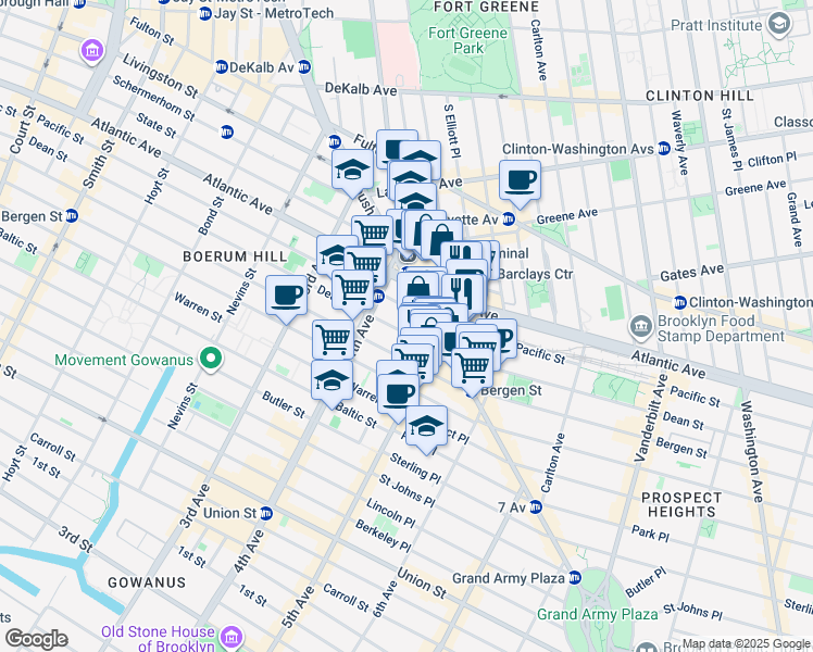 map of restaurants, bars, coffee shops, grocery stores, and more near 427 Dean Street in Brooklyn