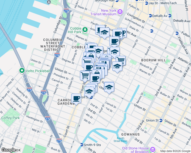 map of restaurants, bars, coffee shops, grocery stores, and more near 350 Degraw Street in Brooklyn