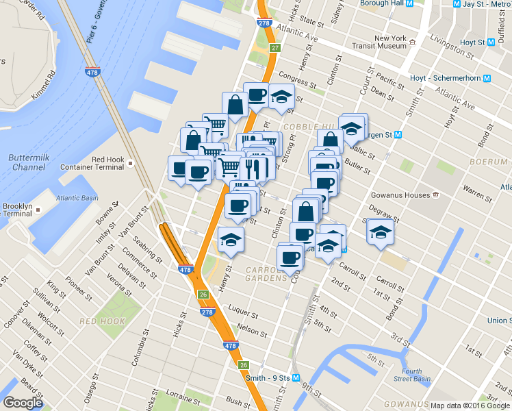 map of restaurants, bars, coffee shops, grocery stores, and more near in Brooklyn