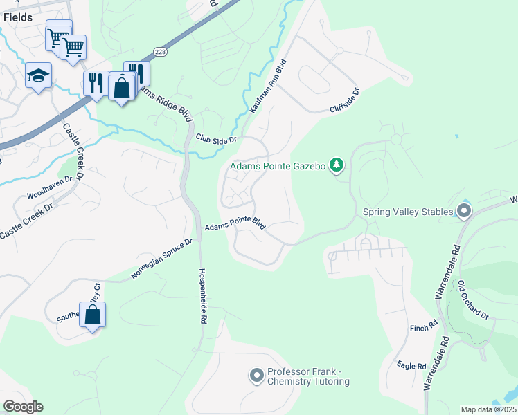 map of restaurants, bars, coffee shops, grocery stores, and more near 8501 Club Side Drive in Mars