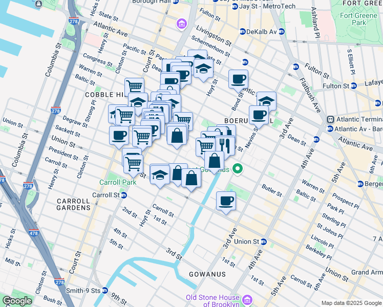 map of restaurants, bars, coffee shops, grocery stores, and more near 235 Hoyt Street in Brooklyn