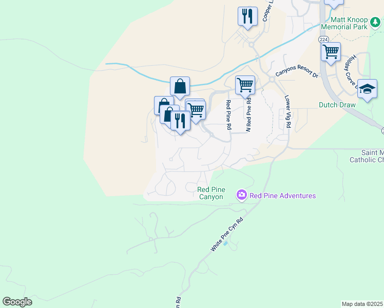 map of restaurants, bars, coffee shops, grocery stores, and more near 2307 West High Mountain Road in Park City