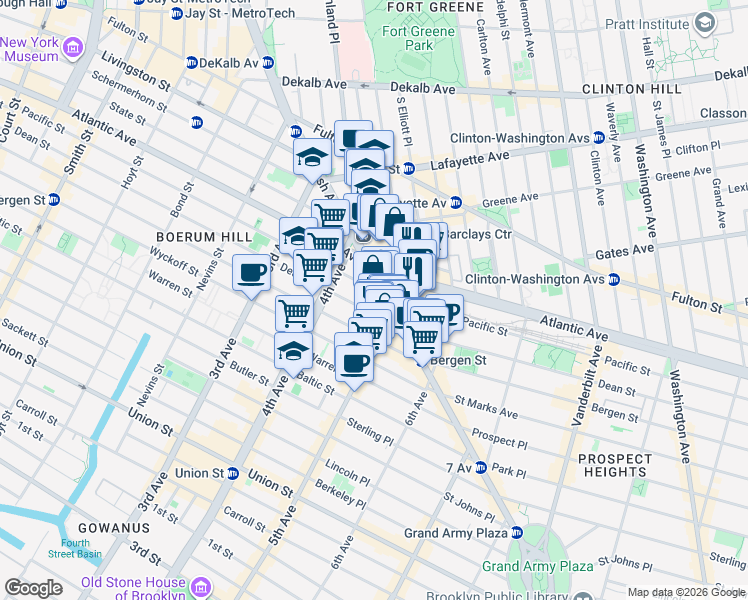 map of restaurants, bars, coffee shops, grocery stores, and more near 604 Pacific Street in Brooklyn