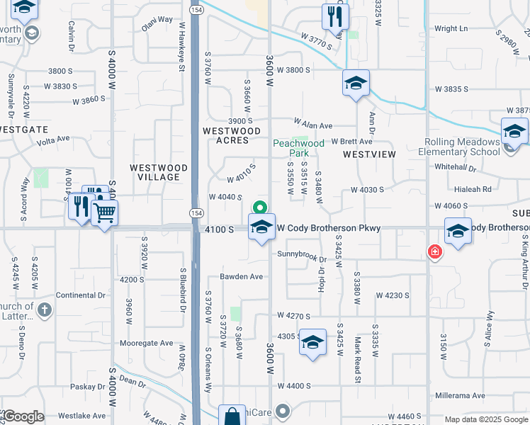 map of restaurants, bars, coffee shops, grocery stores, and more near 3617 Larry Circle in West Valley City
