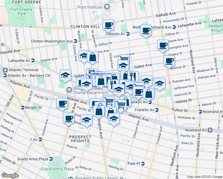 map of restaurants, bars, coffee shops, grocery stores, and more near in Brooklyn
