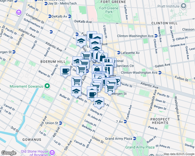 map of restaurants, bars, coffee shops, grocery stores, and more near 427 Dean Street in Brooklyn