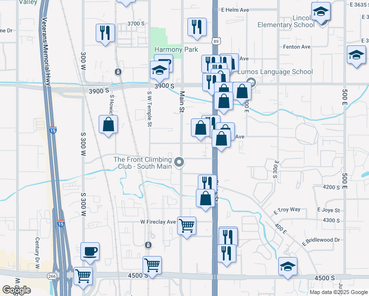 map of restaurants, bars, coffee shops, grocery stores, and more near 4081 South Main Street in Millcreek