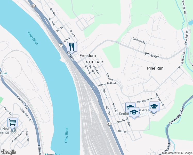 map of restaurants, bars, coffee shops, grocery stores, and more near 1180 6th Avenue in Freedom