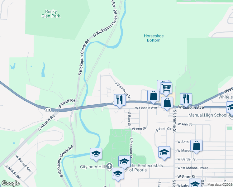 map of restaurants, bars, coffee shops, grocery stores, and more near 3601 West Harmon Highway in Peoria