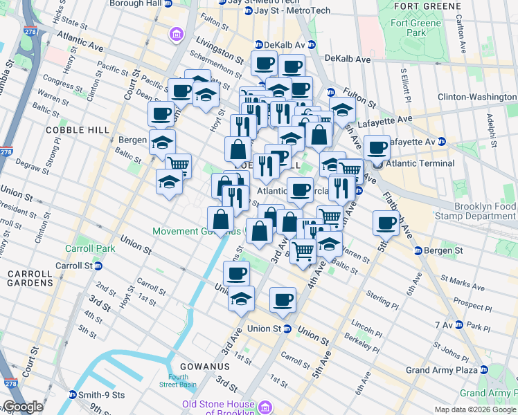 map of restaurants, bars, coffee shops, grocery stores, and more near 180 Nevins Street in Brooklyn