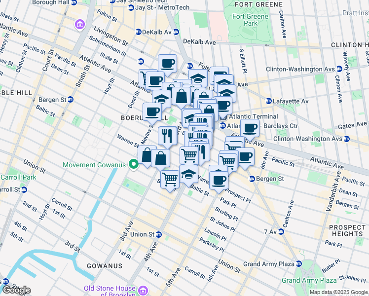 map of restaurants, bars, coffee shops, grocery stores, and more near 320 Bergen Street in Brooklyn
