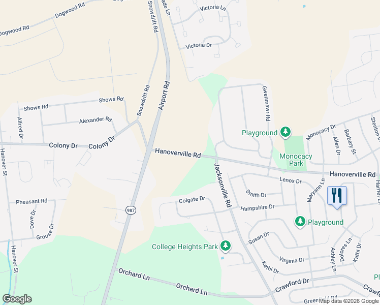 map of restaurants, bars, coffee shops, grocery stores, and more near 6300-6366 Hanoverville Road in Bethlehem