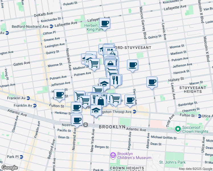map of restaurants, bars, coffee shops, grocery stores, and more near 258 Hancock Street in Brooklyn