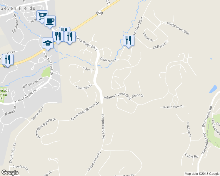 map of restaurants, bars, coffee shops, grocery stores, and more near 8903 Lost Valley Drive in Mars
