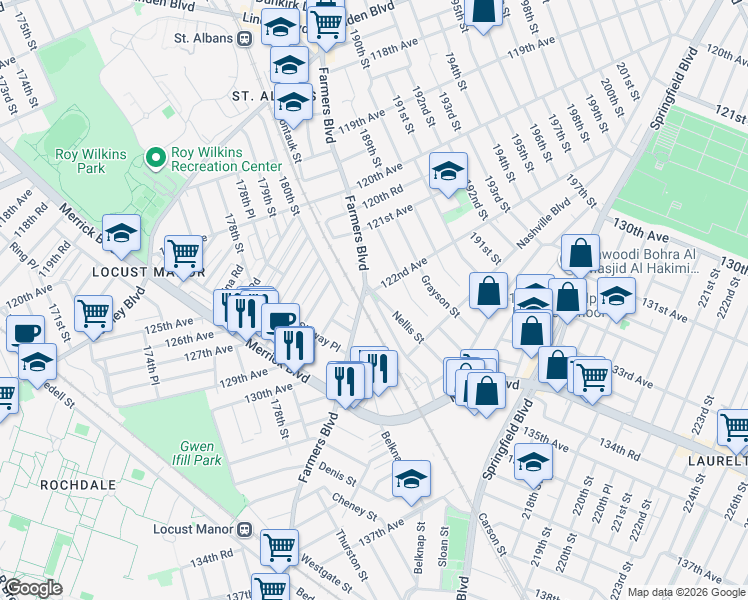 map of restaurants, bars, coffee shops, grocery stores, and more near in Queens