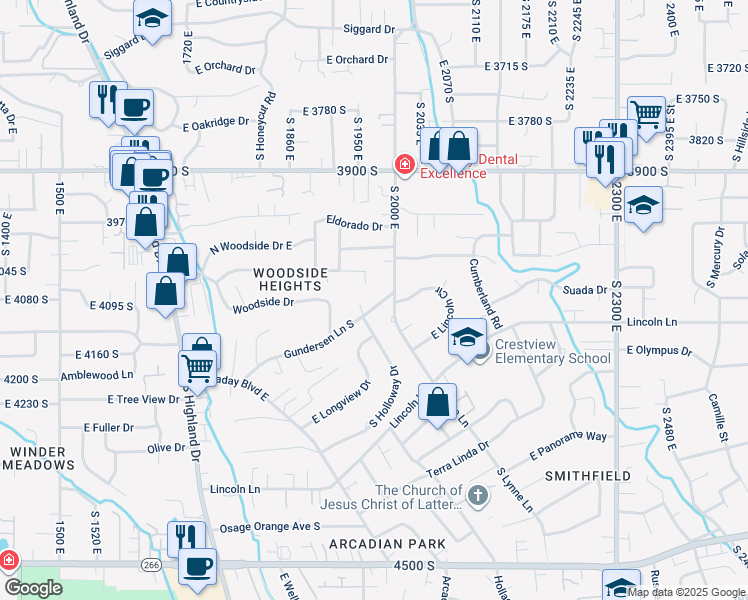 map of restaurants, bars, coffee shops, grocery stores, and more near 1975 Gundersen Lane South in Holladay