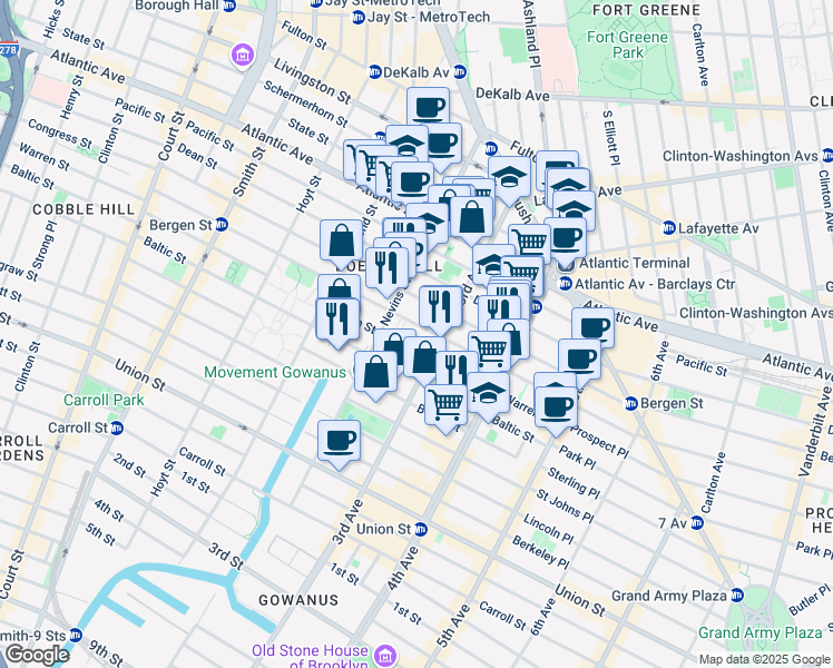 map of restaurants, bars, coffee shops, grocery stores, and more near 272 Wyckoff Street in Brooklyn