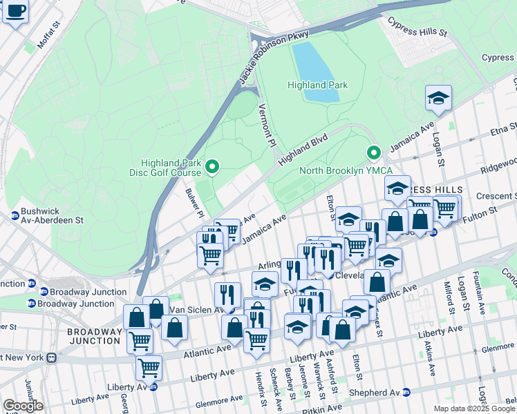 map of restaurants, bars, coffee shops, grocery stores, and more near 209 Sunnyside Avenue in Brooklyn