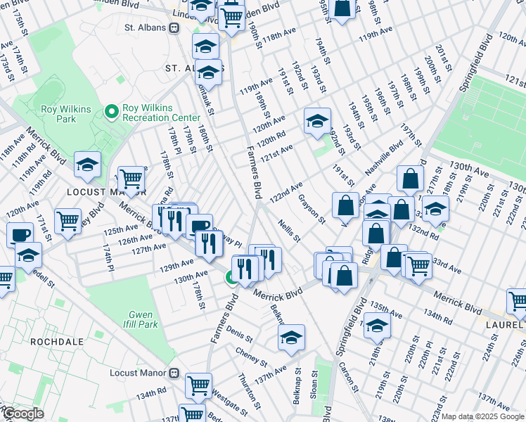 map of restaurants, bars, coffee shops, grocery stores, and more near in Queens