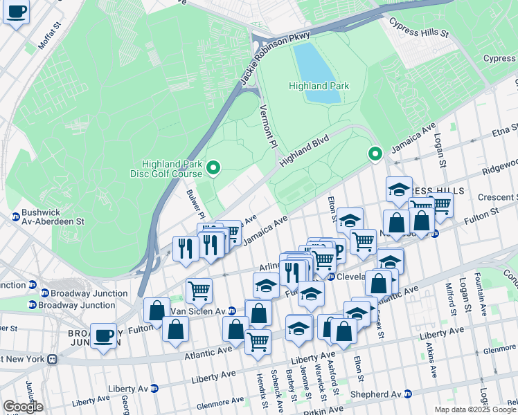 map of restaurants, bars, coffee shops, grocery stores, and more near 209 Sunnyside Avenue in Brooklyn