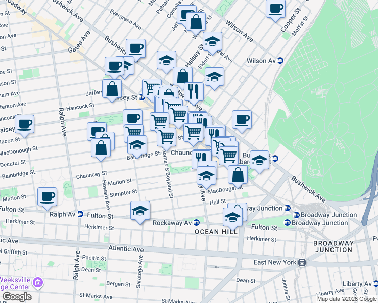 map of restaurants, bars, coffee shops, grocery stores, and more near in Brooklyn