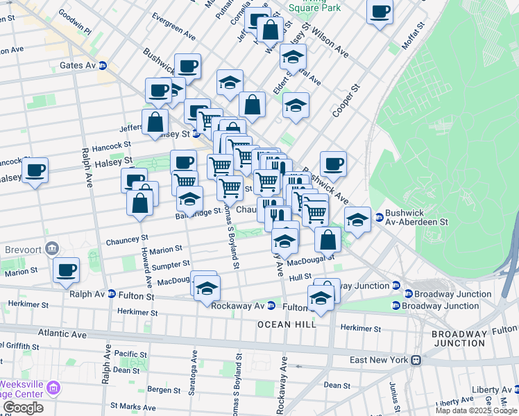 map of restaurants, bars, coffee shops, grocery stores, and more near in Brooklyn