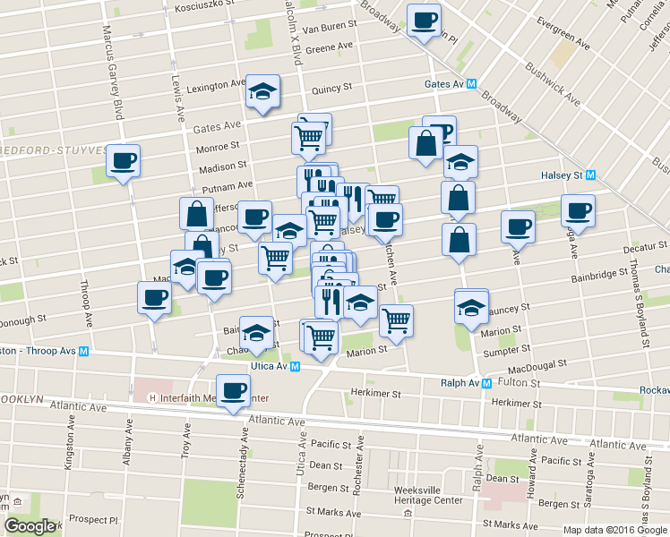 map of restaurants, bars, coffee shops, grocery stores, and more near in Brooklyn