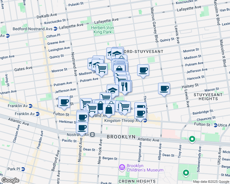 map of restaurants, bars, coffee shops, grocery stores, and more near 258 Hancock Street in Brooklyn