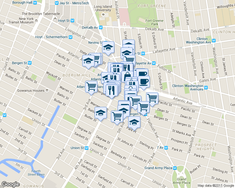 map of restaurants, bars, coffee shops, grocery stores, and more near 44 4th Avenue in Brooklyn