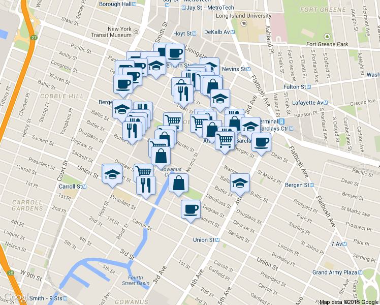 map of restaurants, bars, coffee shops, grocery stores, and more near 484 Warren Street in Brooklyn
