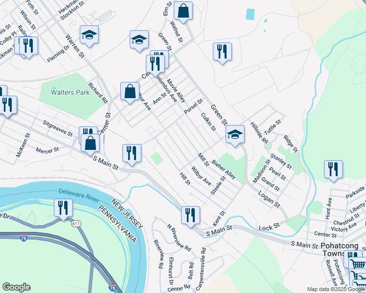 map of restaurants, bars, coffee shops, grocery stores, and more near 842 Mill Street in Phillipsburg