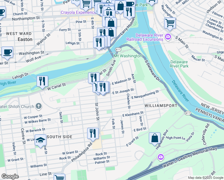 map of restaurants, bars, coffee shops, grocery stores, and more near 220 Folk Street in Easton