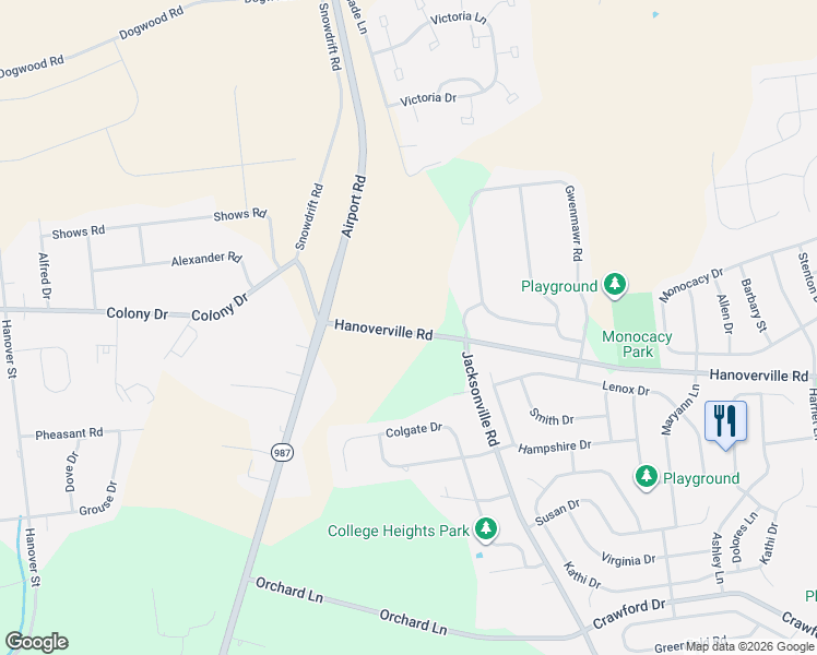 map of restaurants, bars, coffee shops, grocery stores, and more near 6300-6366 Hanoverville Road in Bethlehem
