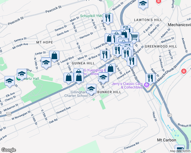 map of restaurants, bars, coffee shops, grocery stores, and more near 700 West Norwegian Street in Pottsville