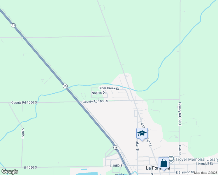 map of restaurants, bars, coffee shops, grocery stores, and more near 133 Clear Creek Drive in La Fontaine