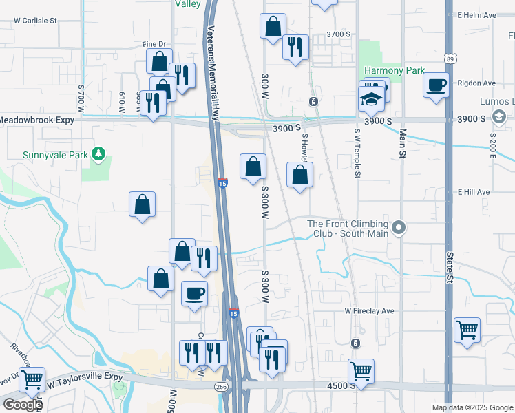 map of restaurants, bars, coffee shops, grocery stores, and more near 4084 South 300 West in Murray