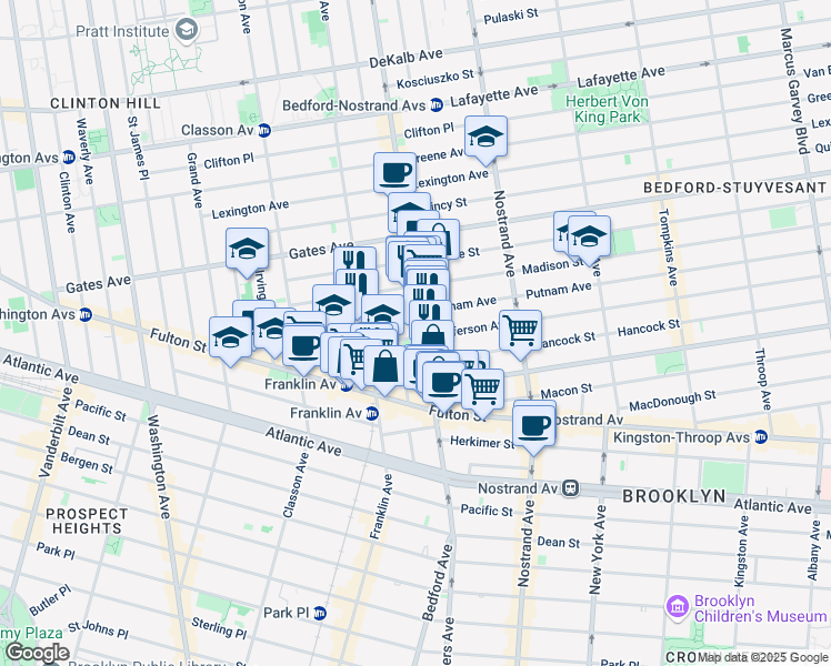 map of restaurants, bars, coffee shops, grocery stores, and more near in Brooklyn