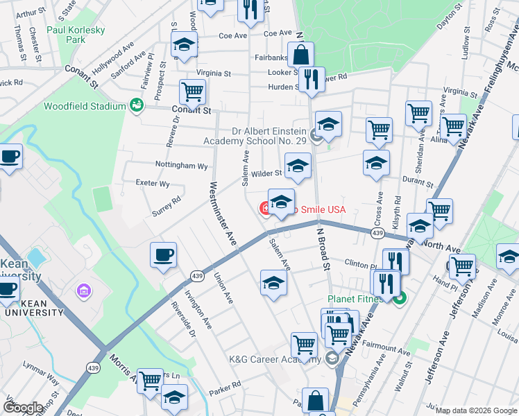 map of restaurants, bars, coffee shops, grocery stores, and more near 833 Salem Avenue in Hillside