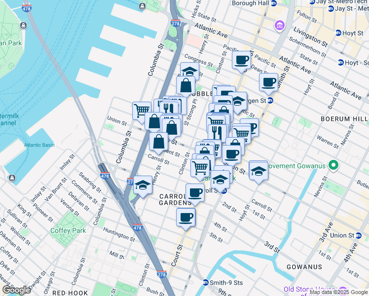 map of restaurants, bars, coffee shops, grocery stores, and more near in Brooklyn