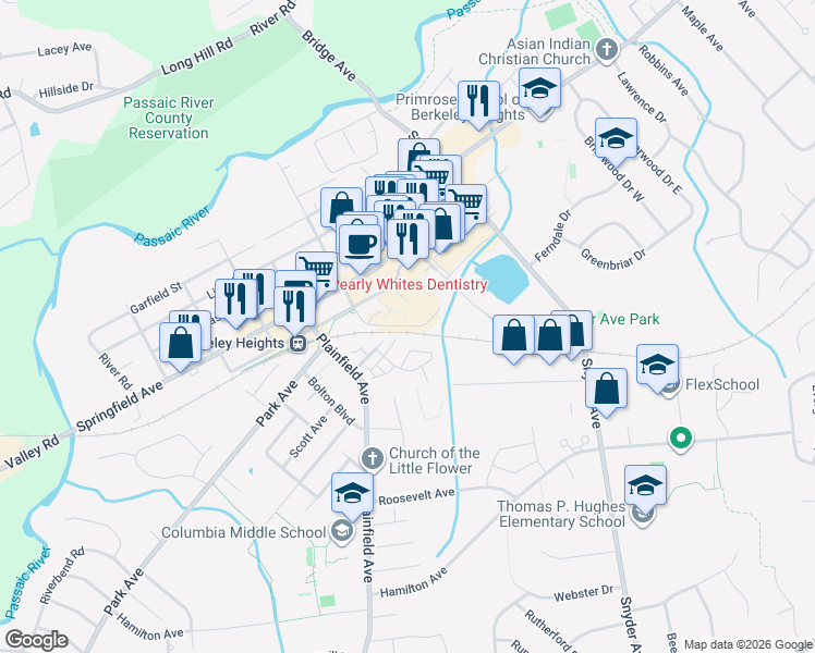 map of restaurants, bars, coffee shops, grocery stores, and more near 239 Sherman Avenue South in Berkeley Heights